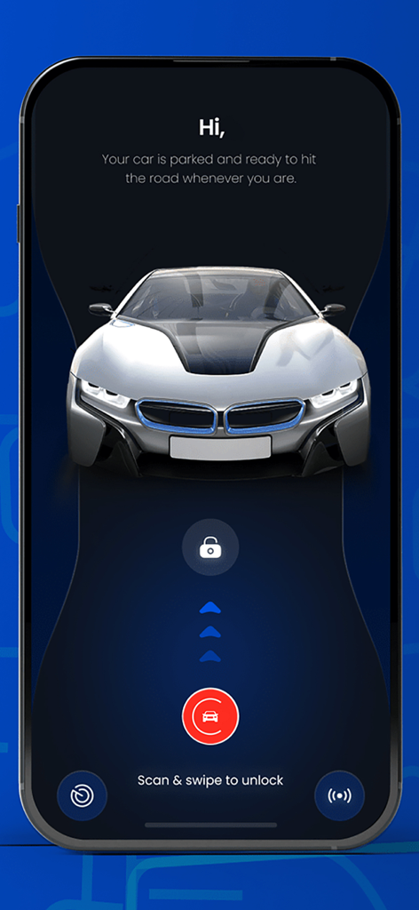 Cartube Plus - Sync Car & Play - Cartube Plus app welcome screen featuring a sleek white car and a scan to unlock slider