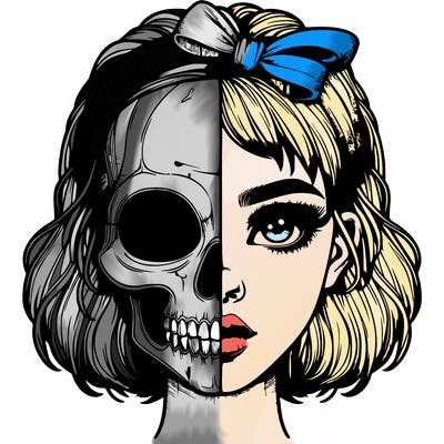realistic girl with half skull mask