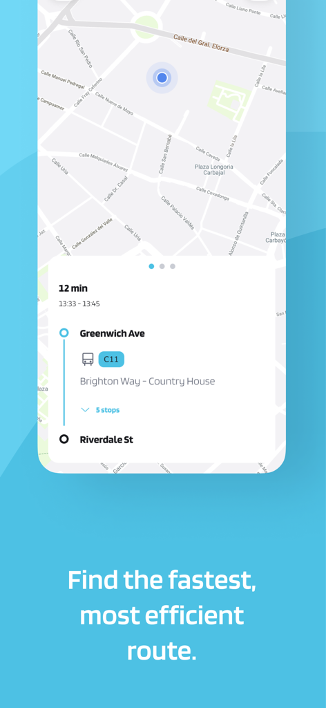 Interfaz de la aplicación Alsa Mobi4U que muestra un mapa de ruta de autobús y detalles del tiempo de viaje