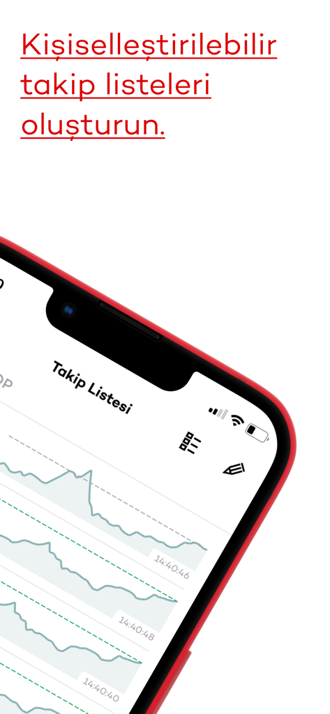 Yatırımcı - Mobile app interface for Yatirimci by Akbank showing stock market watchlists and performance charts