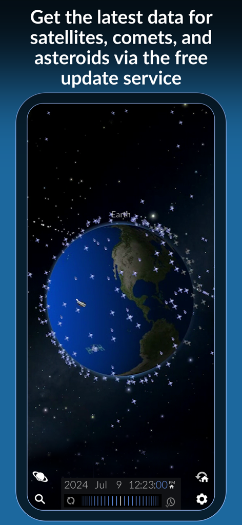 The Sky Pro by Redshift - Earth with satellite orbits shown in The Sky Pro by Redshift app