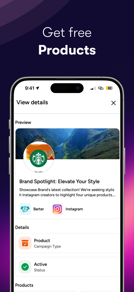 Infloso - InflosoアプリでInstagramクリエイター向けの有効なブランドコラボレーションキャンペーンを表示するスマートフォンの画面。
