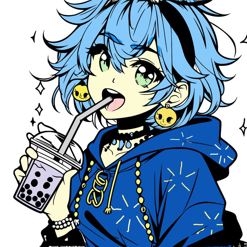 hot baddie anime girl drinking boba and biting the straw