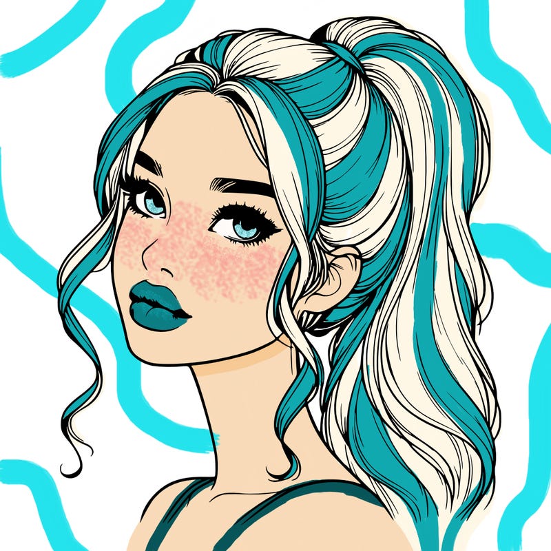 realistic girl with a ponytail on her hair and lips