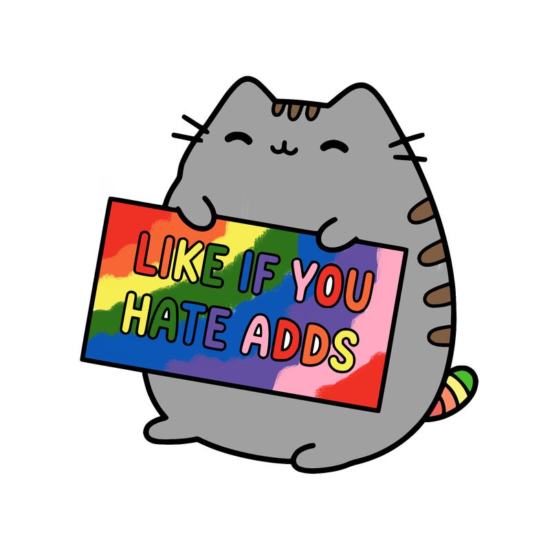 a kawii pusheen cat holding a sign that says like if you hate adds