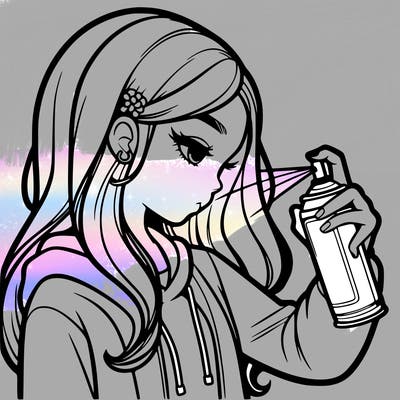 a realistic girl spray painting