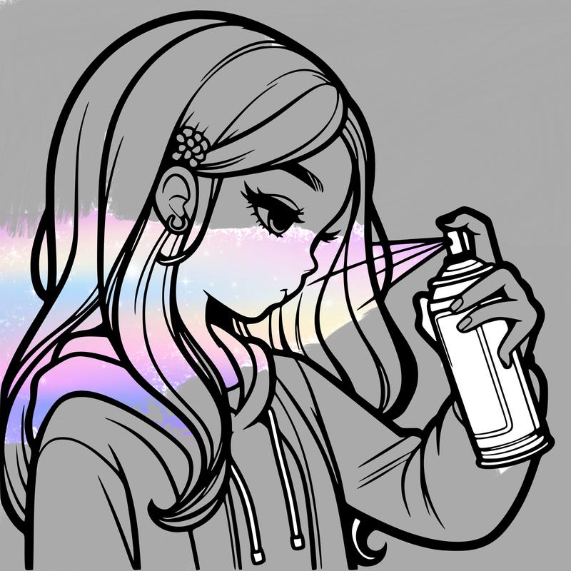 a realistic girl spray painting