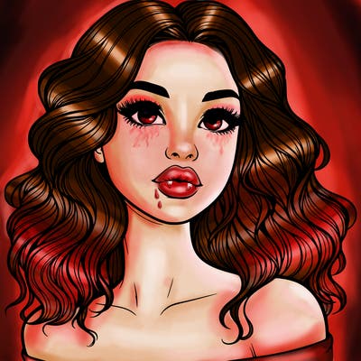 realistic girl with wavy hair and lips