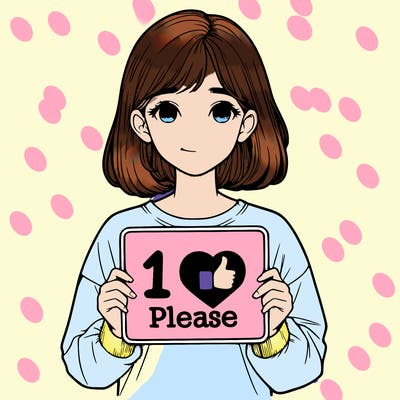 realistic girl holding a sign that says 1 like please