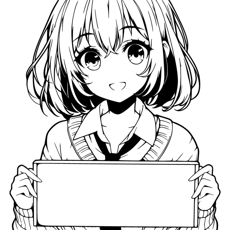 realistic anime girl holding a sign