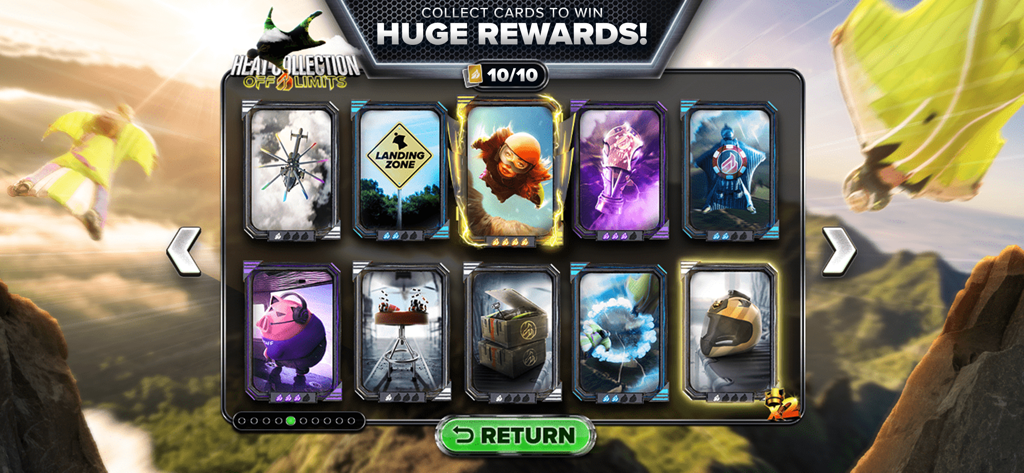 Poker Heat: Texas Holdem Games - Poker Heat-Spieloberfläche, die eine Sammlung von zehn thematischen Karten zum Gewinn riesiger Belohnungen zeigt