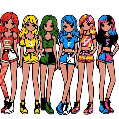 a group of girls wearing crop tops and shorts