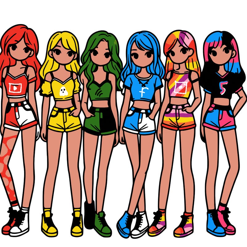 a group of girls wearing crop tops and shorts