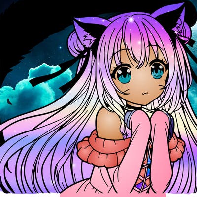 a anime girl at halloween with cat ears and a tail