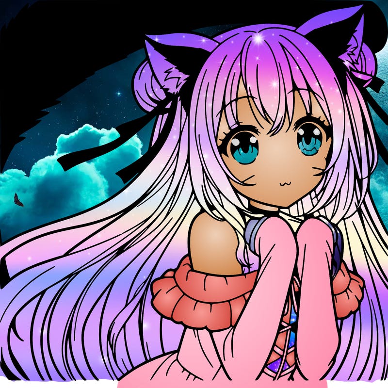 a anime girl at halloween with cat ears and a tail