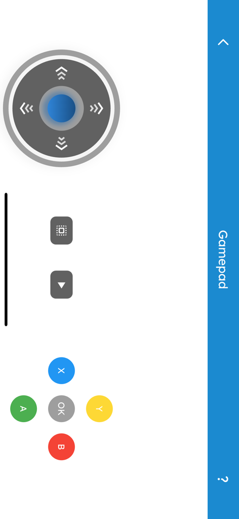 Interface de manette virtuelle pour le contrôle d'appareils Bluetooth LE avec un joystick et des boutons d'action