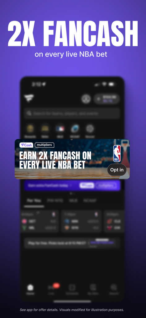 Fanatics Sportsbook & Casino - Fanatics Sportsbook app interface showing a 2X FanCash promotion on live NBA bets