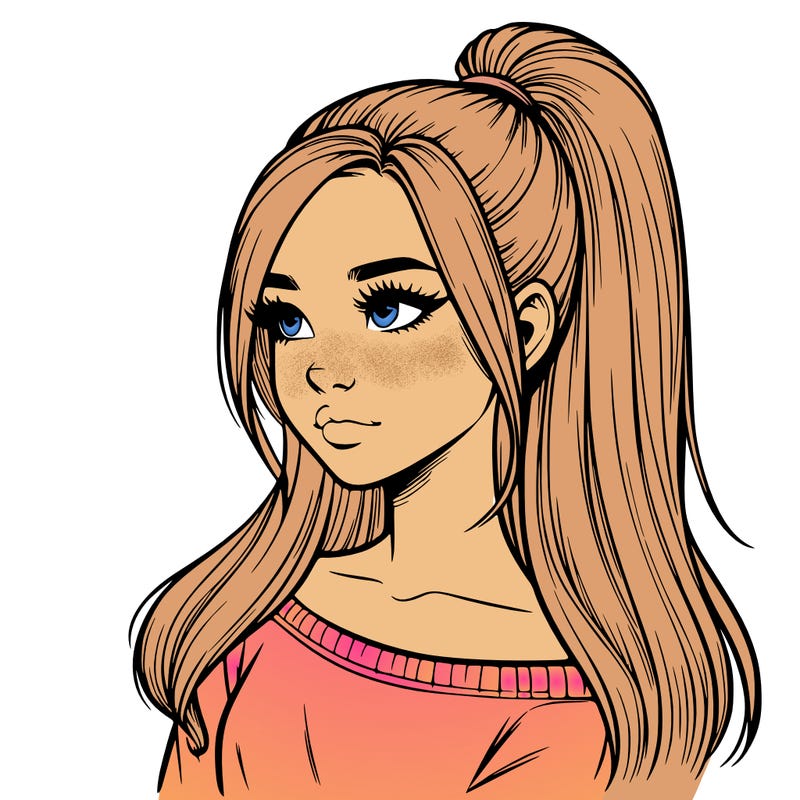realistic girl with a high ponytail