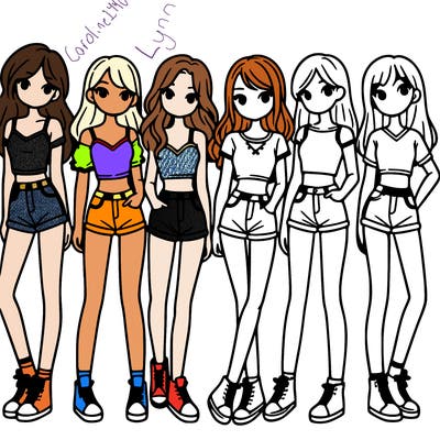 a group of girls wearing crop tops and shorts