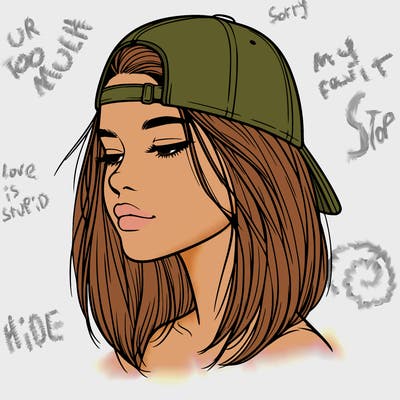 realistic  girl with a backwards hat