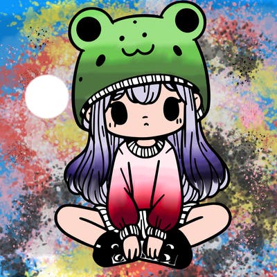a girl wearing a frog hat and some frog socks