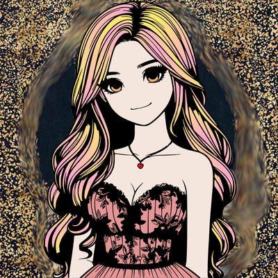 realistic girl with long hair and pretty prom dress