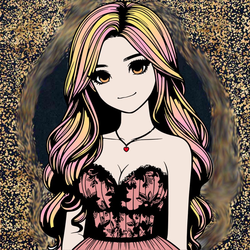 realistic girl with long hair and pretty prom dress