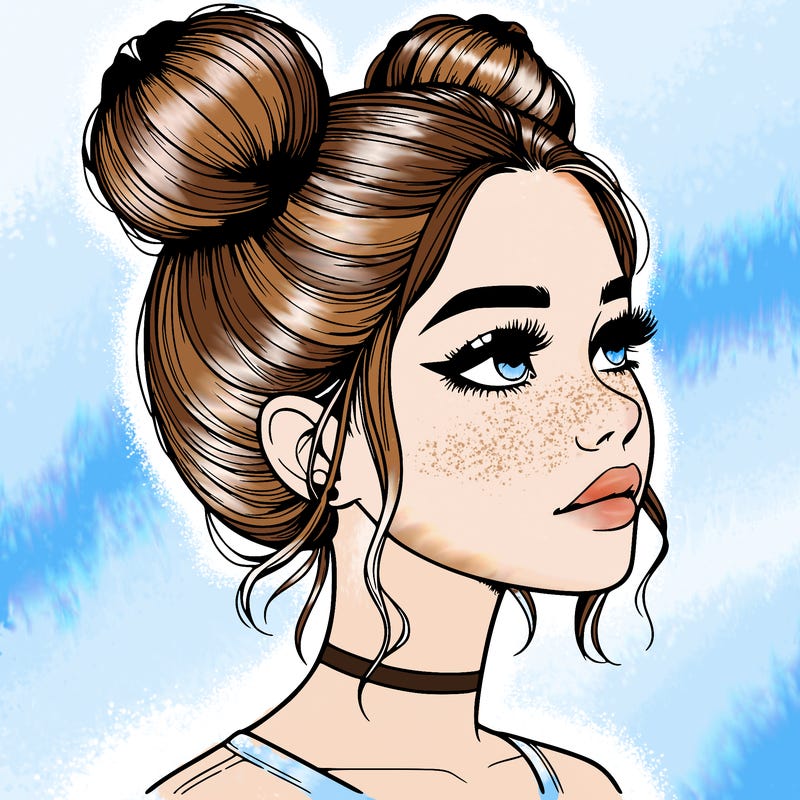 realistic girl with buns on the top of her head
