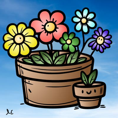 a cute little flower pot with cute flowers
