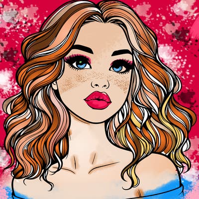 realistic girl with wavy hair and lips