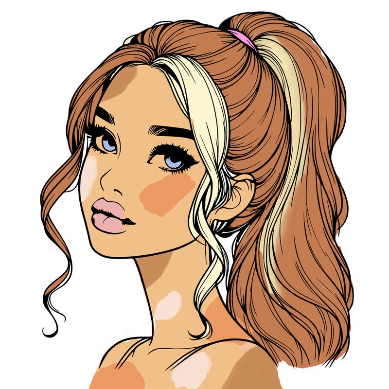 realistic girl with a ponytail on her hair and lips