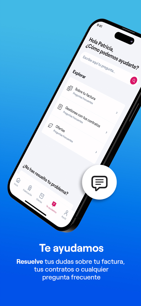 Endesa Clientes, luz y gas - Endesa Clientes app support interface showing help categories for bills and contracts