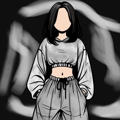 realistic girl faceless with baggy pants and a crop top