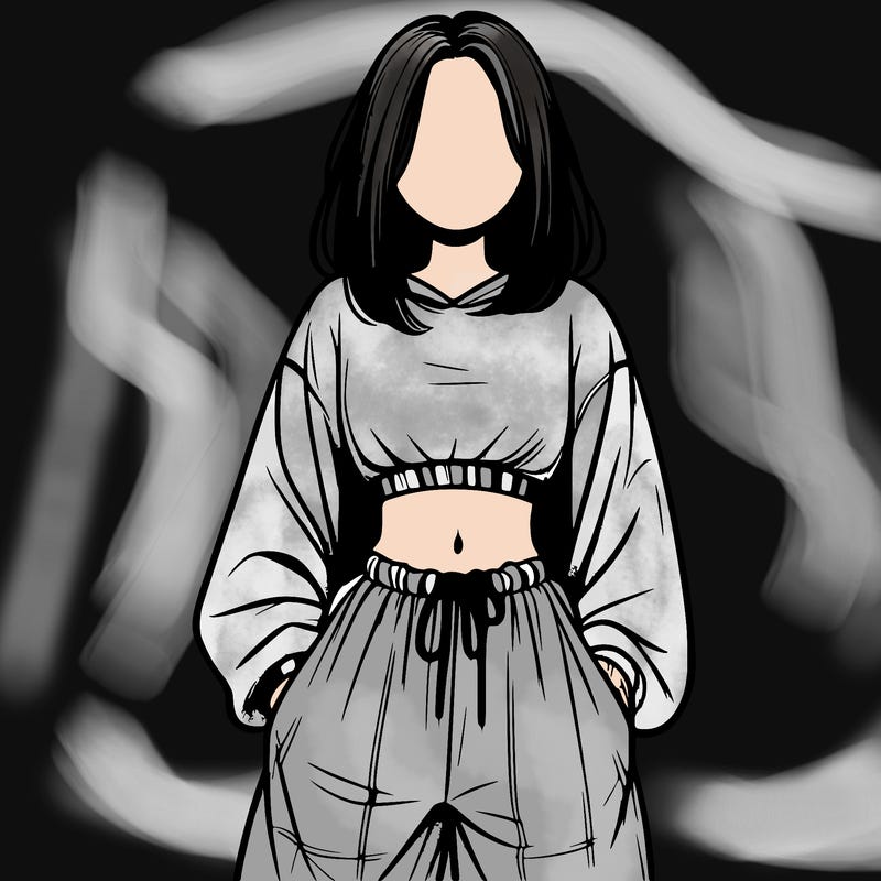 realistic girl faceless with baggy pants and a crop top