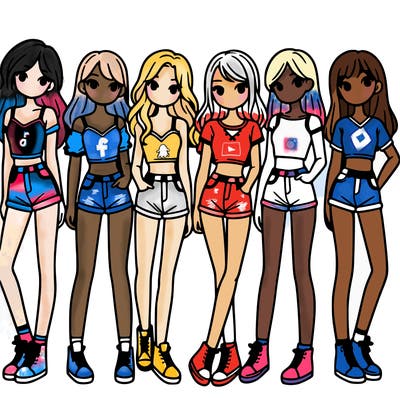 a group of girls wearing crop tops and shorts