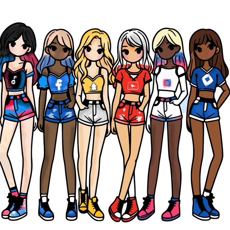 a group of girls wearing crop tops and shorts