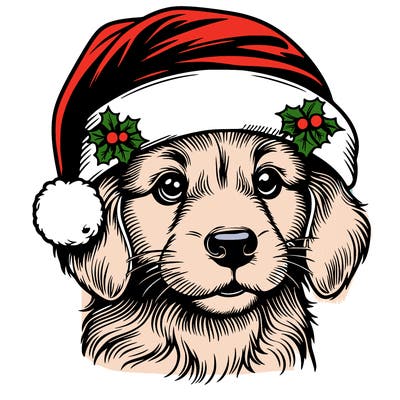 realistic dog wearing a santa hat