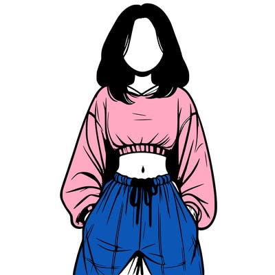realistic girl faceless with baggy pants and a crop top