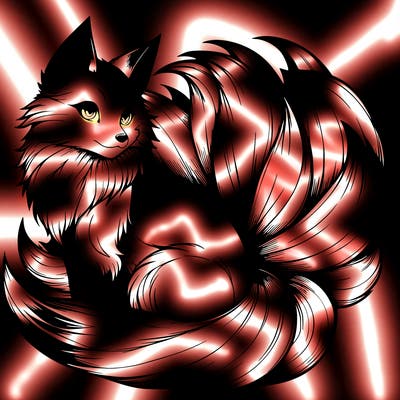 realistic detailed 9 tailed anime fox