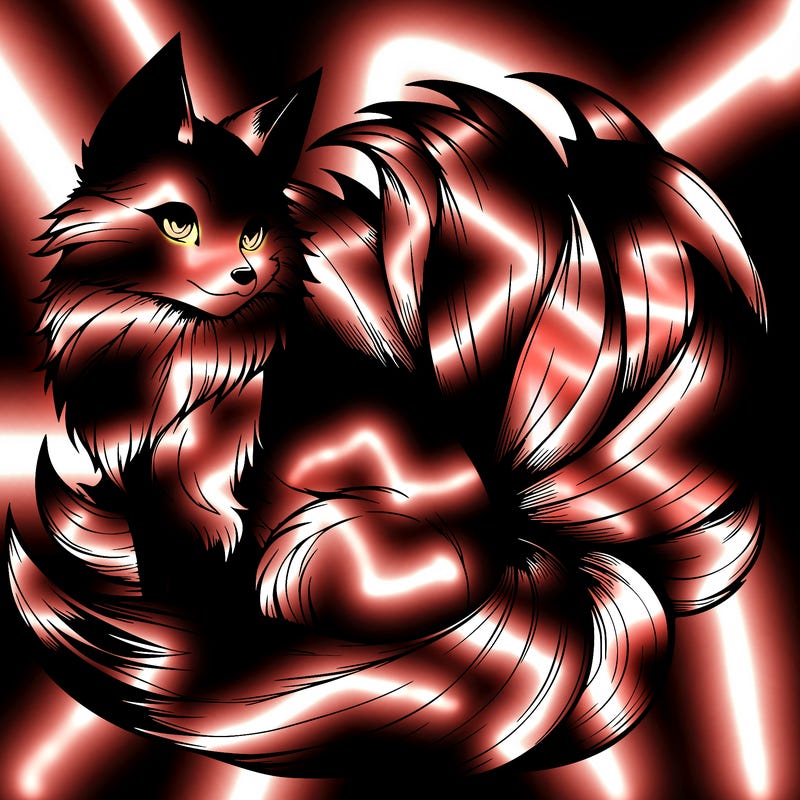 realistic detailed 9 tailed anime fox