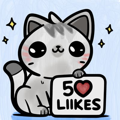 cat that has a sign that says 50likes