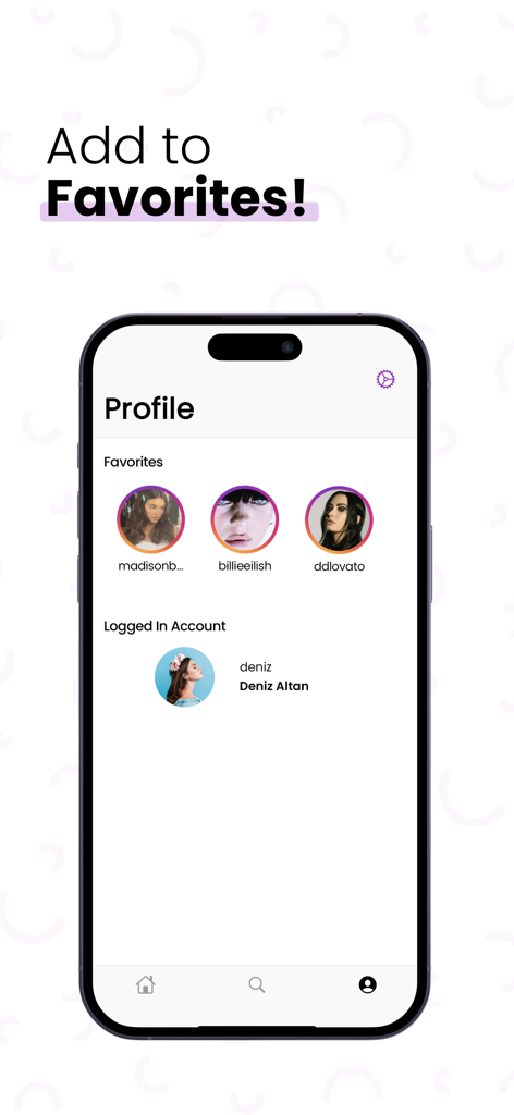 Anonym Stories for Insta - Tela de favoritos no aplicativo Anonym Stories for Insta mostrando perfis marcados para acesso rápido