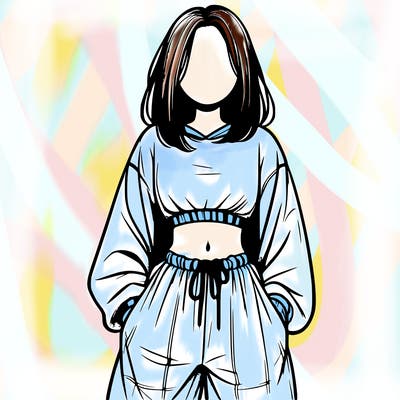 realistic girl faceless with baggy pants and a crop top