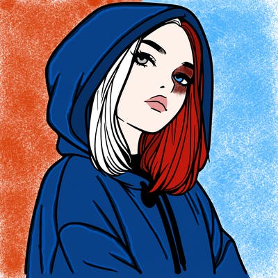 a realistic girl in a hoodie