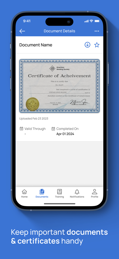 Digital certificate of achievement displayed in the Empower by ISN mobile app