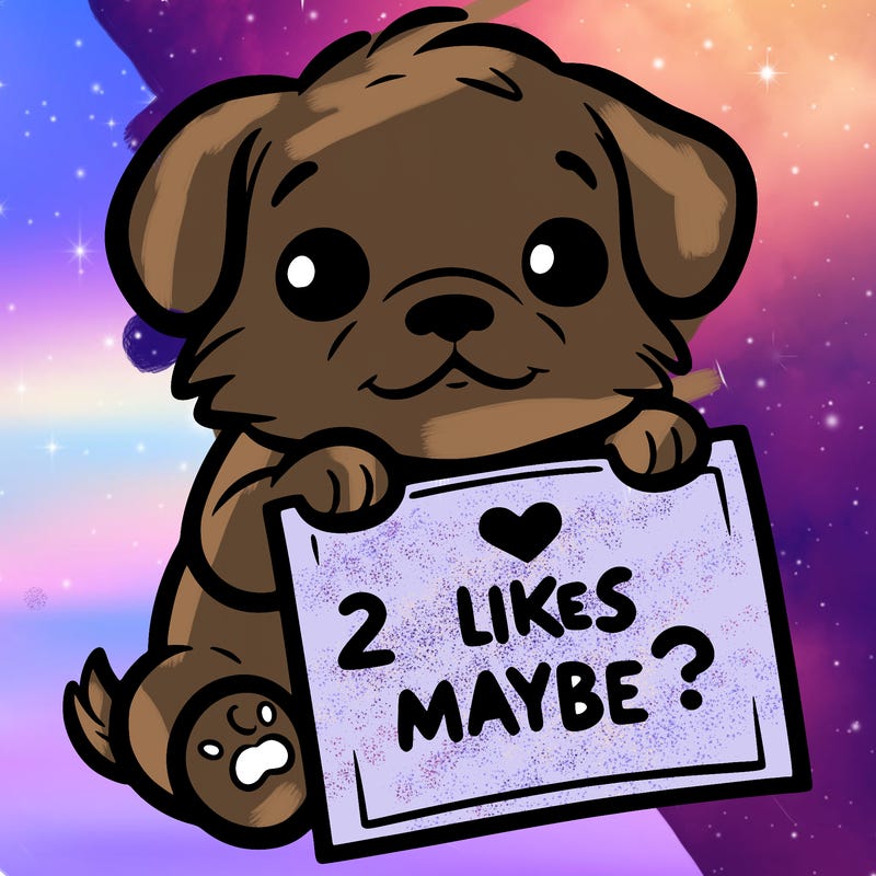 a puppy holding a sign that says 2 likes maybe?