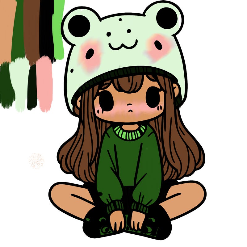 a girl wearing a frog hat and some frog socks