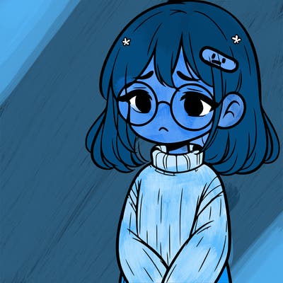 sad girl with glasses in a sweater