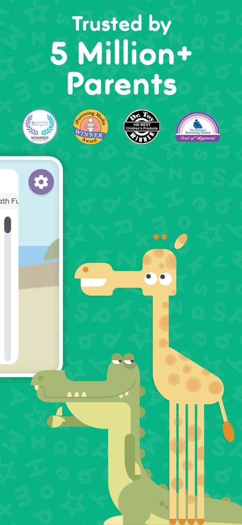 Marketing screen for Hooked on Phonics highlighting trust from five million parents and several prestigious parenting awards.