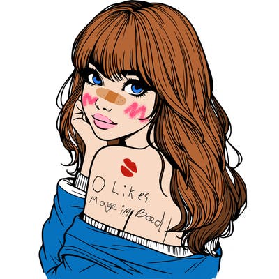 realistic girl with bangs looking over her shoulder